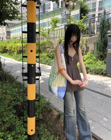 Hari Check Patch Ribbon Big Shoulder Bag